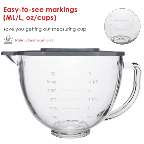 5-Quart Glass Mixing Bowl - Appropriate with KitchenAid 4.5 and 5 Quart Tilt-Head Stand Mixers (Consists of Lid)