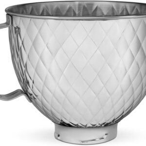 Quilted Stainless Metal Bowl for KitchenAid 4.5-5 Quart Tilt-Head Stand Mixers – 5 Quart Capability (Mannequin KSM5SSBQB)